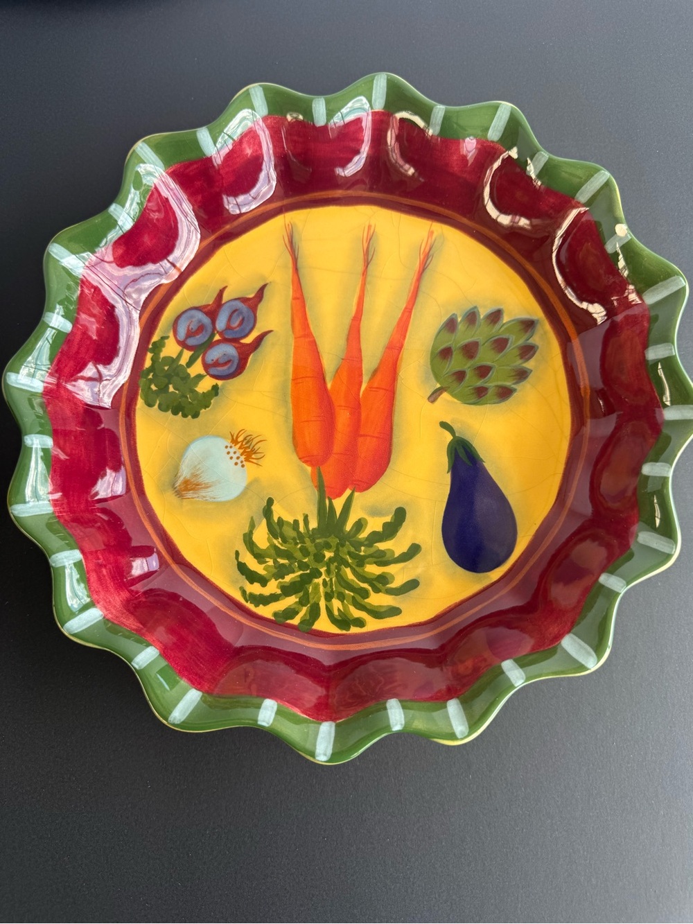 Yellow and Red Floral Ceramic Serving Bowl - Picture 2 of 8